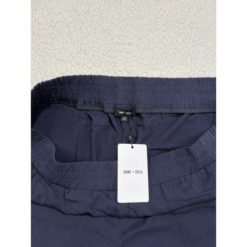 Saint + Sofia Womens 16 Adaline Wide Leg Pants Navy Pull On Elastic Waist Luxury - Picture 6 of 12